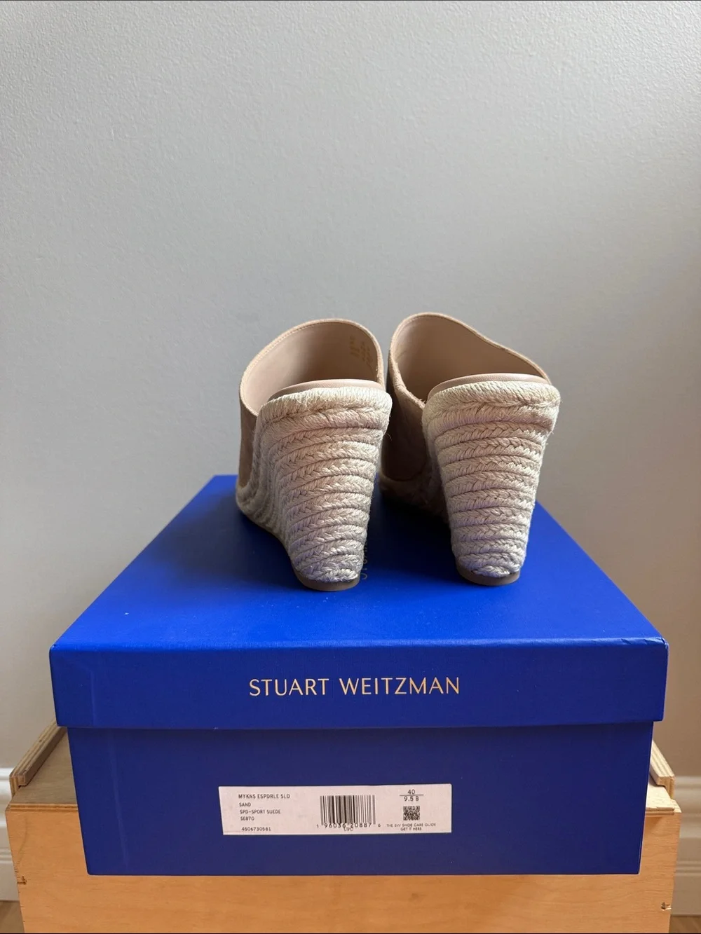Stuart Weitzman Beige Suede Espadrille Wedge Slides